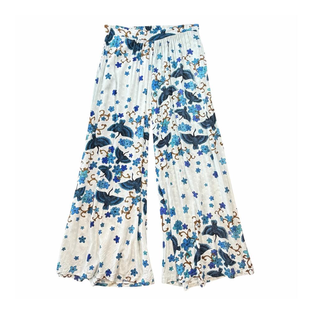 Jaase Australia Blue Bird Floral Wide Leg Elastic Waist Pull On Palazzo Pants